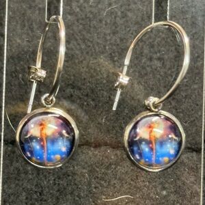 Silver Hoop Earrings with Dandelion Design